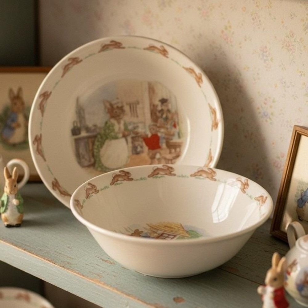 Royal Doulton Bunnykins Cereal Bowls, Set of 2, Vintage Bone China Dinnerware